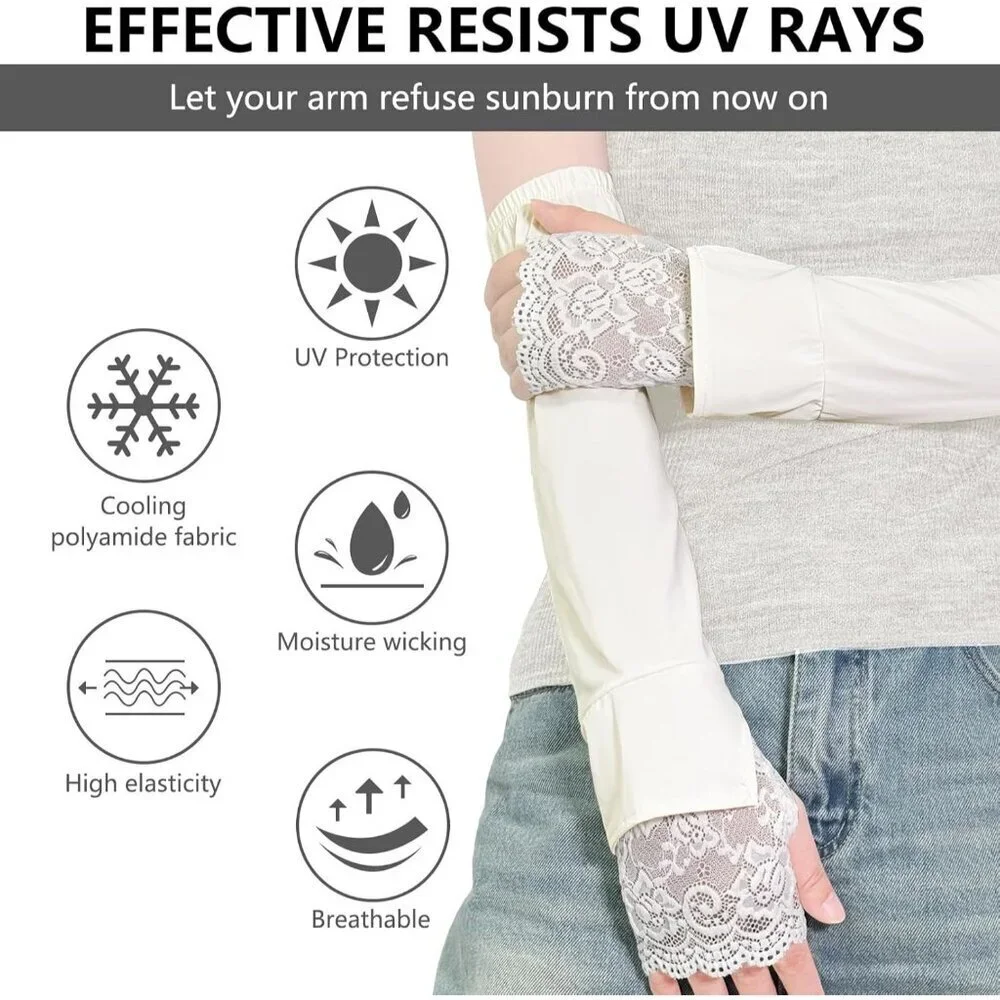 Women's White-01 Fingerless Lace Arm Sleeves Gloves Wedding Dress Party Prom